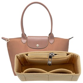 GWAWG Bag Insert Organizer,Organizer for Longchamp,Multi-Pocket Bag Insert Organizer With Zipper,purse accessories,folding Tote Bag organizer insert for Longchamp Mini Tote Bag Organizer