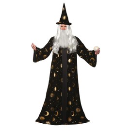 UNDERWRAPS Men's Celestial Wizard Robe Costume With Attached Cover Panel And Matching Hat