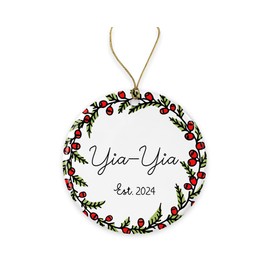 GavinsDesigns YIA-YIA Est. 2021 Christmas Tree Ornament - New YIA-YIA 2021 - Ornament for YIA-YIA - for YIA-YIA Gifts from Grandkids - Gift for YIA-YIA to Be - Ceramic Ornament Both Sides, White