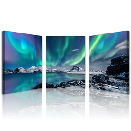 Lapremoly Wall Art - Aurora Scenery Landscape Wall Pictures, 16x24, 3 Piece Set, Ready To Hang For Living Room, Bedroom, Office, Farmhouse Room Decor
