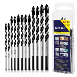 Ocasar 12Pcs Masonry Drill Bit Set and Concrete Drill Bit Set, Professional Masonry Drill Bits Set 1/8"-1/2" for Glass/Brick/Plastic/Cement/Wood/Tile/Concrete, Multi-Purpose Carbide Drill Bits Tip