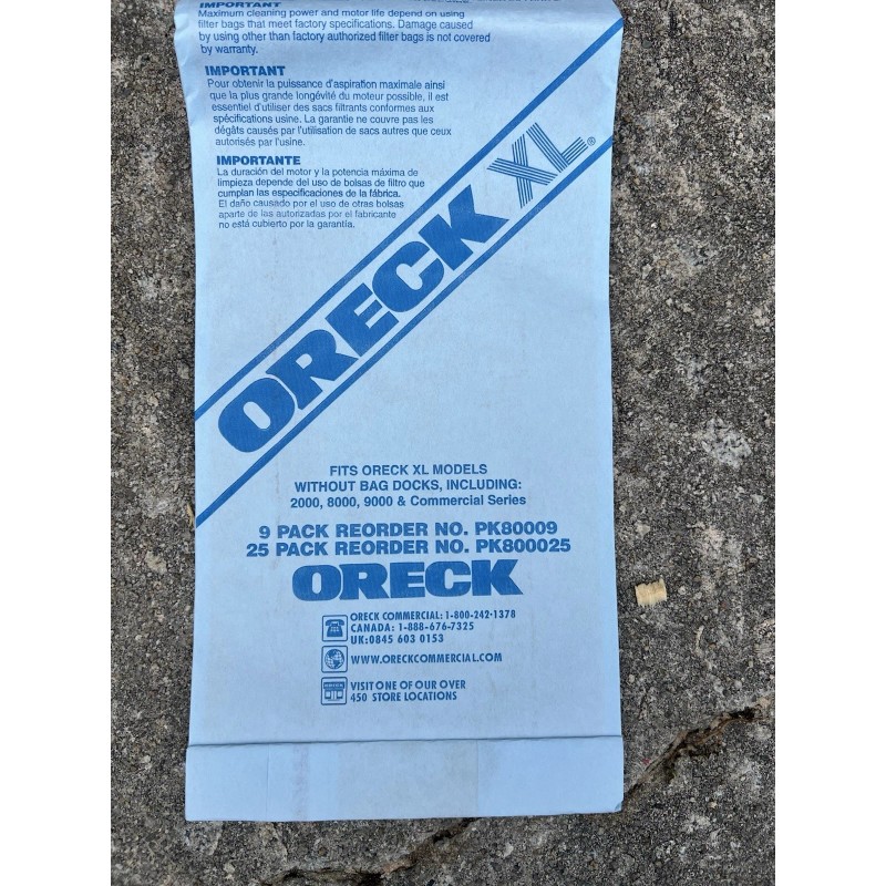 Oreck XL Vacuum Disposable Bags 5 PACK Fits 2000 8000
