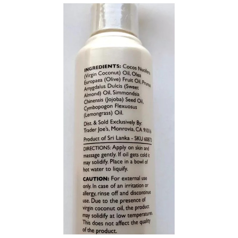 Trader Joe's Lemongrass Coconut Body Oil 4.8 Fl oz Pump