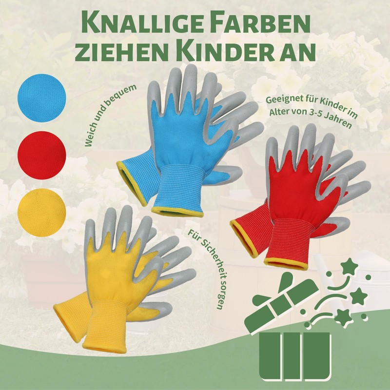 3 Pairs of Work Gloves with Natural Latex Layer and