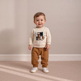 RSRZRCJ Toddler Baby Boy Football Outfit Long Sleeve Game Day Football Embroidery Sweatshirt Jogger Pants 2PCS Fall Clothes Set (Khaki, 18-24 Months)