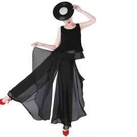 cnstone 2-piece Set, Skirt Pants, Top and Bottom Set, Top, Pants, Skirjo, Wide Pants, Gaucho Pants, Yoga, Dance Costume, Ballroom Dance, Latin Dance, Belly Dance, black suit