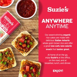Suzie's Organic Brown Rice Cake Thins|6 Pack|Unsalted Sodium Free|USDA Organic, NON-GMO, Fat-Free, Sugar-Free, Gluten-Free|Low-Calorie Snack-17 Calories Per Slice|Bread & Cracker Replacement