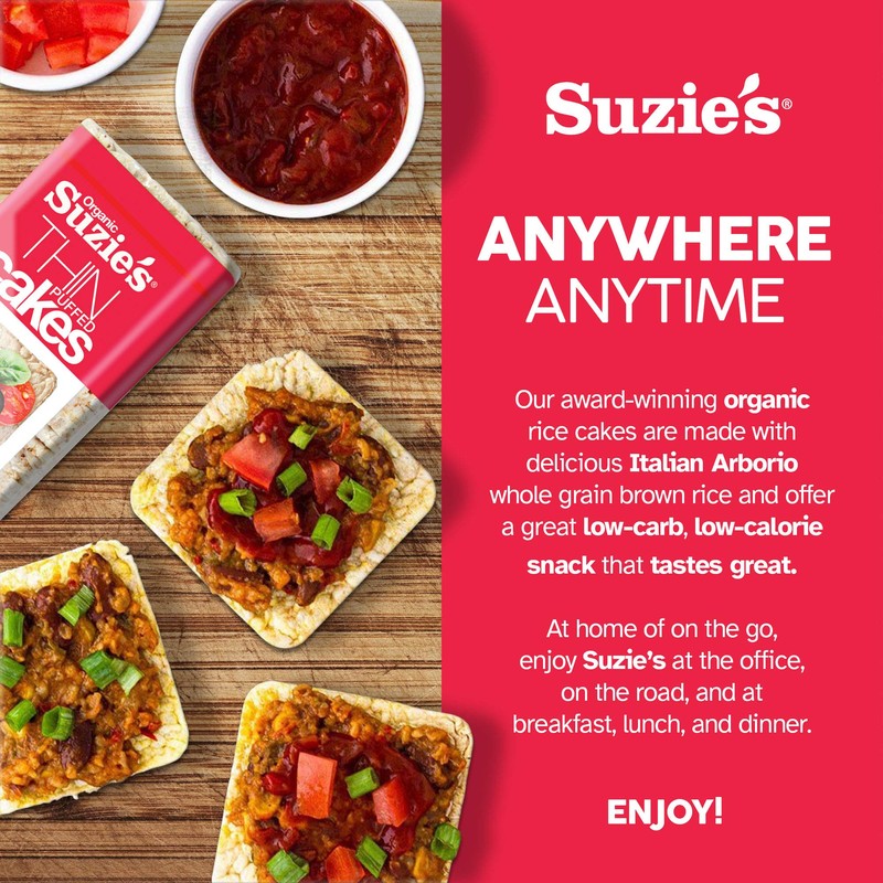 Suzie's Organic Brown Rice Cake Thins|6 Pack|Unsalted Sodium Free|USDA Organic,