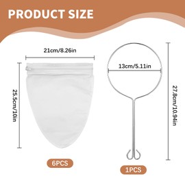 6 PCS Colador de Tela, Small Cheese Cloth Bag for Straining with Handle, Strainer for Juicing Fine Mesh Reusable for Liquids, Cafe, Thai Tea, Pulp, Nutmeg, Yogurt, Nutmilk(8.27 * 10.03in)