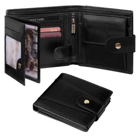 GSG Men's Wallets Cowhide Leather Multi-Functional RFID Blocking Wallet with 17 Credit Card Slots, 2 Banknote Compartments, 2 ID Windows, 1 Coin Pocket Black