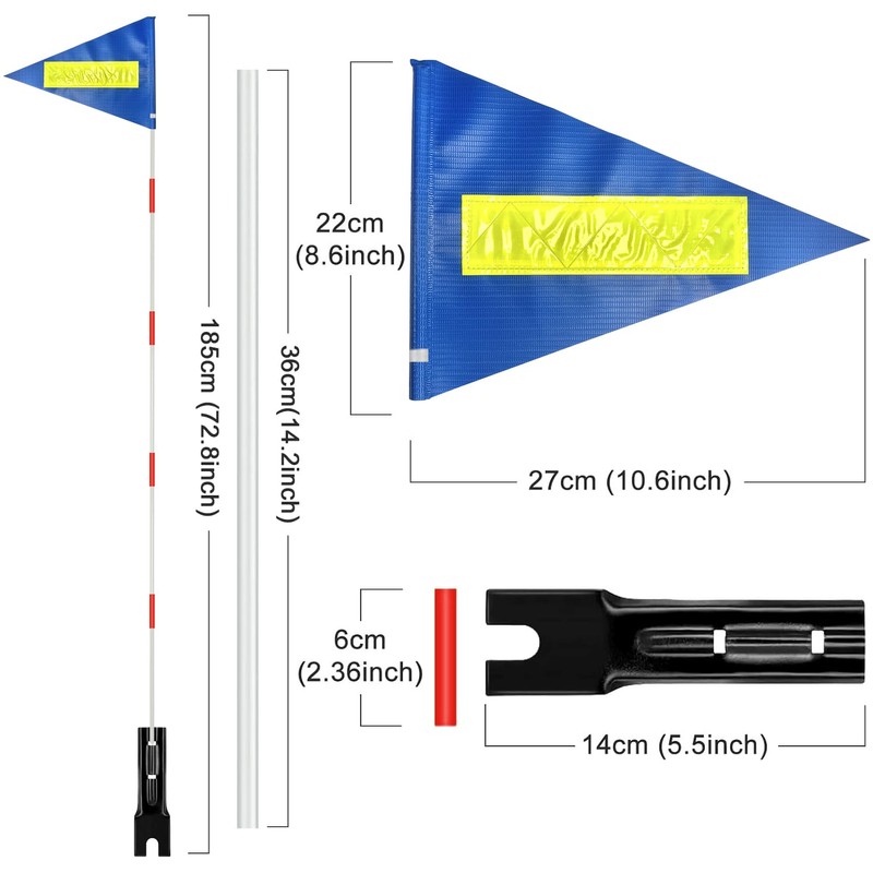 Bike Safety Flag 6 Foot Heavy Duty Fiberglass Pole Polyester