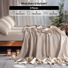 LBRO2M 100% Linen Sheet Set Twin Size,Bed Sheets 3 Piece Sets,Solid Color Natural Flax Bed Sheets Soft Breathable Bedding,16" Deep Pocket,All Season (Twin, Linen)