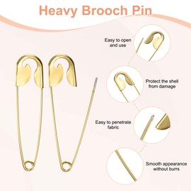 M METERXITY 2-Pack Large Safety Pin, 5.4 in(137mm) Zinc Alloy Heavy Brooch Pin for Sewing Clothes/Costume/Skirts Garments/Craft Supplies, Decorative Safety Pins [Light Gold]