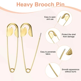 M METERXITY 2-Pack Large Safety Pin, 5.4 in(137mm) Zinc Alloy Heavy Brooch Pin for Sewing Clothes/Costume/Skirts Garments/Craft Supplies, Decorative Safety Pins [Light Gold]