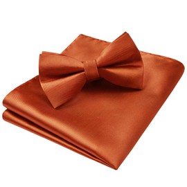 HISDERN Mens Bow Ties Classic Burnt Orange Pre-tied Bow Tie and Pocket Square Formal Woven Clip on Rustic Orange Tuxedo Silk Bowtie for Business Wedding Party