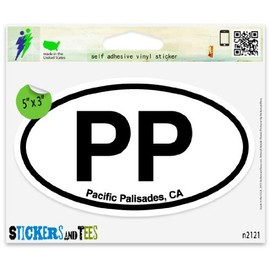 PP Pacific Palisades CA California Oval Car Sticker Indoor Outdoor 5" x 3"