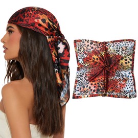 AWAYTR 27.5” Square Satin Head Scarf Hair Scarf for Women's Hair Silk Bandana for Women Silk Head Wrap for Sleeping (Leopard (Reddish Brown))