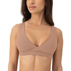 PAVOI ACTIVE V Neck Sports Bra for Women - Low Support Yoga Adjustable Straps Deep V Plunge Bra with Removable Pads - FlexFlow, X-Large, Sienna