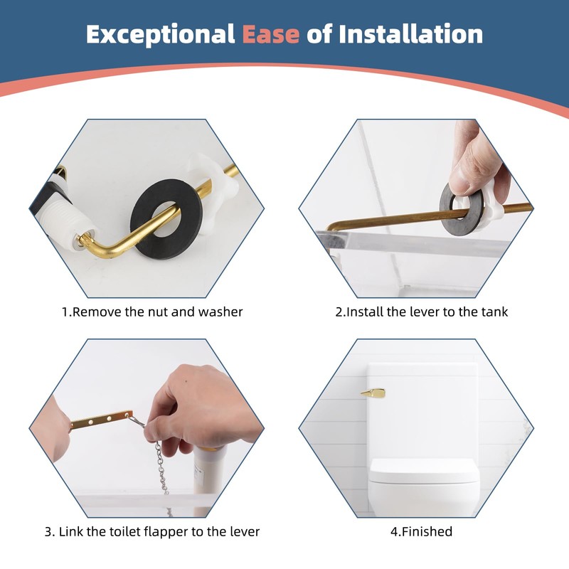 iFealClear Polished Gold Universal Toilet Handle Replacement, Front Mount Toilet