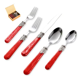 CATHYLIN 20 pieces 18/10 Stainless Steel Silverware Sets With Red Handle,Vintage Cutlery Sets,Sliverware set Service for 4,Dishware Safe (20, Red)