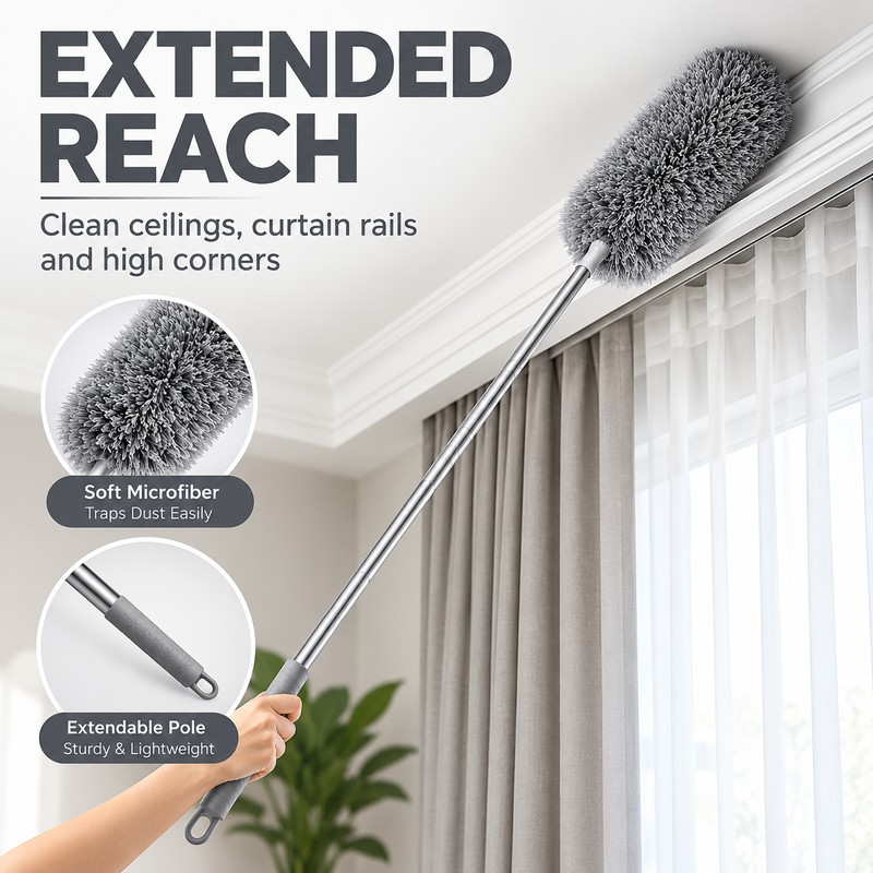 Extendable Microfiber Duster for High & Hard-to-Reach Areas – Retractable