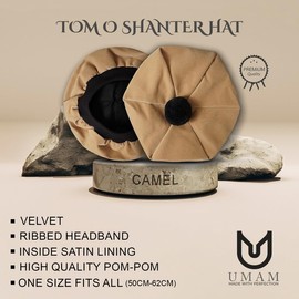 UMAM Scottish Traditional Tam o' Shatner Velvet Tammy Hat Flat Bonnet Kilt Solid Colors (Camel)