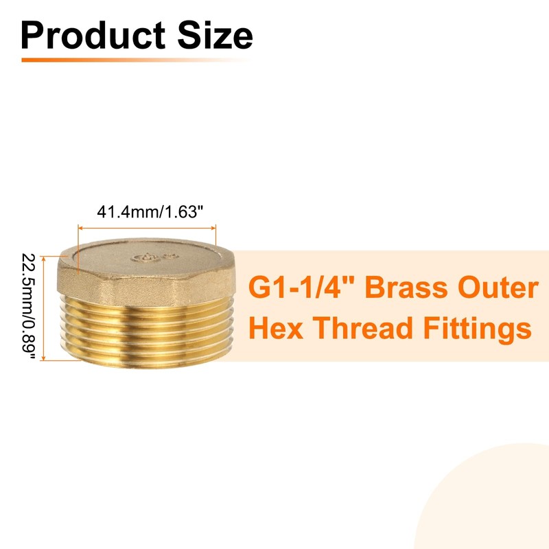 sourcing map Brass Outer Hex Thread Fittings, G1-1/4 Male Brass