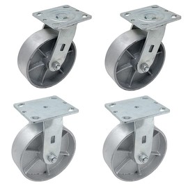 6 inch x 2 inch Steel Heavy Duty Casters, 2 Swivel Top Plate Casters & 2 Rigid Casters, 4,800 LBS Load Capacity (4-Pack) - ICON 6600 Series