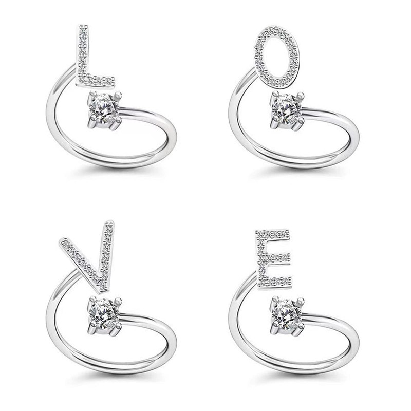 ZZ ZINFANDEL Boho Initial Sliver Rings for Woman,A-Z Statement Dainty