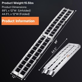 MAXIVMAN Aluminum Motorcycle Ramp with Handle – 750 Lbs Capacity, 7.5ft Folding Ramp with Load Straps for Pickup Trucks, Dirt Bikes, Motorcycles | 89" L x 12" W | 1 Pc