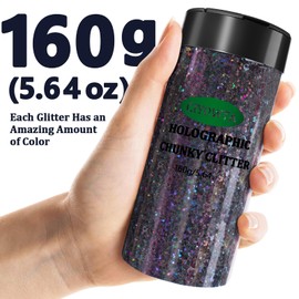CIYOWTA Holographic Glitter,160g/5.64oz Laser Black, Epoxy Resin Sequin Flake Sparkle for Slime Tumbler Jewelry Making, Craft Glitter for Hair Face Body Nail Art