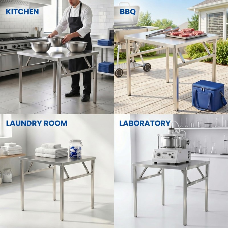 Portable Stainless Steel Metal Folding Table 31.5"x31.5" No-Assembly