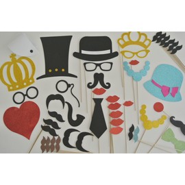 45 Pc Wedding Photo Booth Party Props Glasses Mustaches on a Stick