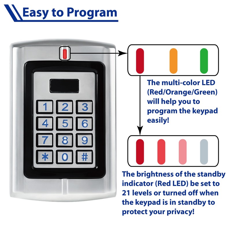 Haupowfo Universal Waterproof 12-24V AC/DC Metal Wired Keypad Stand Alone
