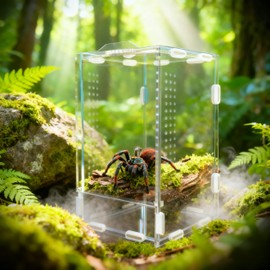 BGGo - Carcasa de araña de salto, terrario acrílico de apertura frontal, sistema de ventilación biomimética cortada con láser, a prueba de escape para alimentadores de insectos