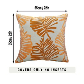Tennove Cushion Covers 55x55cm Cotton Linen & Velvet Soft Throw Pillow Covers Set of 2 Decorative Tropic Leaf Pattern Square Cushion Cases Pillowcases for Couch Sofa Home Décor, Orange