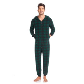 COLORFULLE Christmas Onesie for Couples Fleece Jumpsuit Full Zip Pajamas Long Sleeve with Pockets, green plaid mens