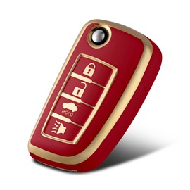 WORCAS - Funda protectora de TPU para llave inteligente compatible con Nissan Rogue Rogue Select Rogue Sport Flip 3 botones de TPU remoto sin llave, Dorado-rojo, 4 Button