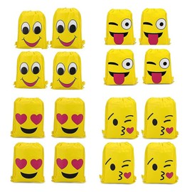 RoadLoo Emoji Bags for Kids,16 Pieces Drawstring Tote Bag Emoji Cartoon Gift Drawstring Backpack Bags Emoji Drawstring Backpack Party Bags for Kids Party Drawstring Bag Party Favor