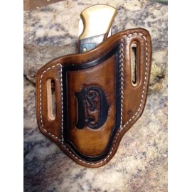 SULLIVAN CUSTOM LEATHER Tooled Monogrammed pancake style Knife sheath for the Buck 110