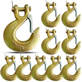 1/4" Clevis Slip Hook, 10 Pack Heavy Duty G70 Steel Clevis Hook with Safety Latch for Deck Hauler Receiver Hitches Trailer Wiring, Safety Chain Hooks Solid Clevis Grab Hooks for Trailer