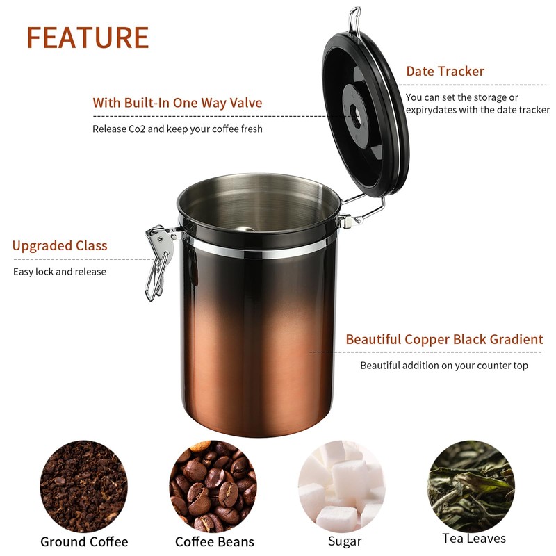Home Bay Coffee Canister 1.5L Airtight Coffee Container with Date