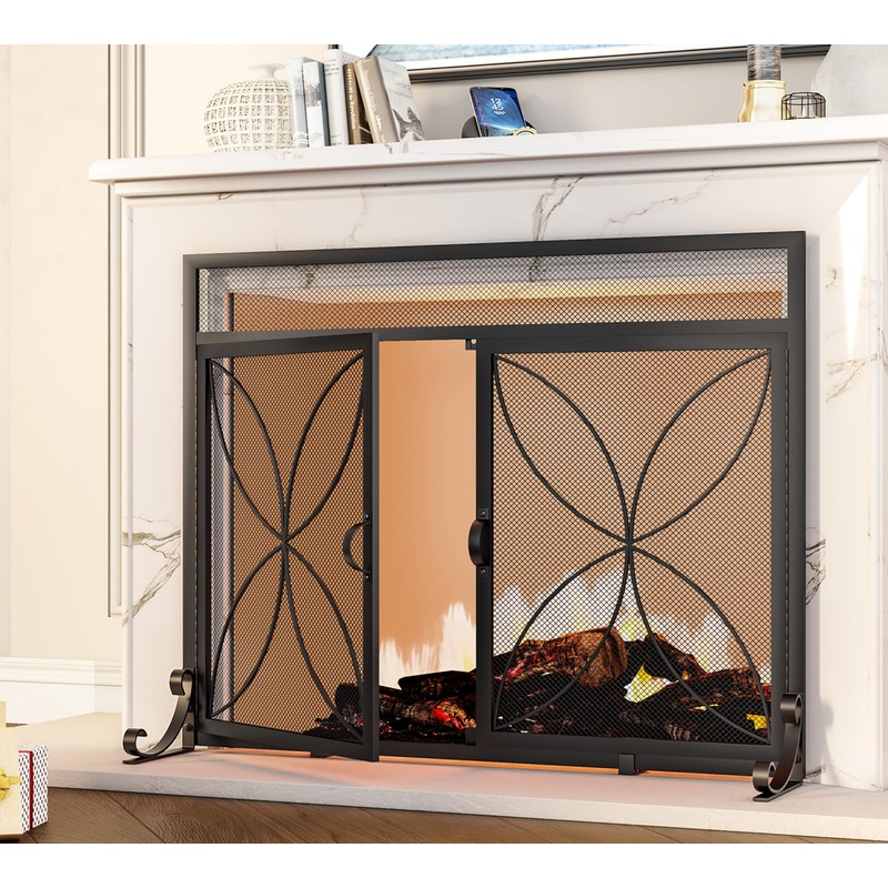 Fire Beauty Fireplace Screen with Magnetic Doors,Large Metal Fire Place