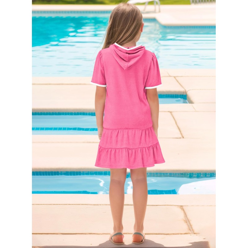 Girls Summer Zip Up Ruffle Hem Swim Cover Up Hooded