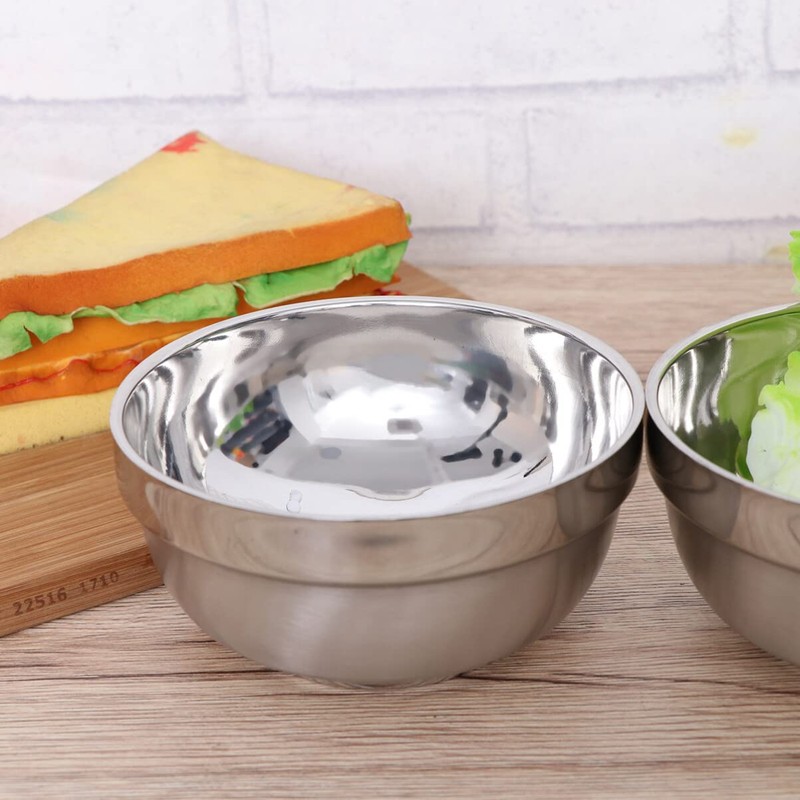Operitacx 4pcs Double Layer Stainless Steel Bowls Bowls Non- Snack