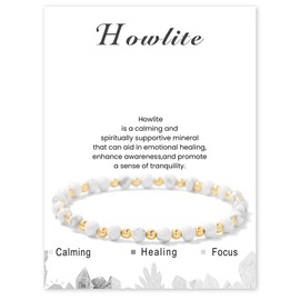 Uwiyo Elastic Natural Stone Bracelet for Women, 4 mm Pearl Bracelet, Gold-Plated Ball Bracelet, Gemstone Bracelet, Bead Bracelet for Women, Girls, for Birthday, Mother's Day, Christmas, Stone, No