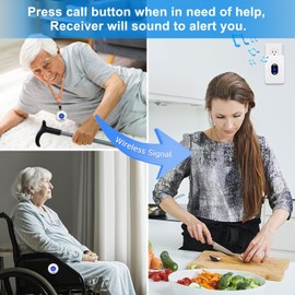 Wireless Caregiver Pager Alert System SOS Call Button for Patient Elderly Personal Home Attendant Nurse Seniors and Disabilities, 2 Receivers & 2 Portable Transmitters