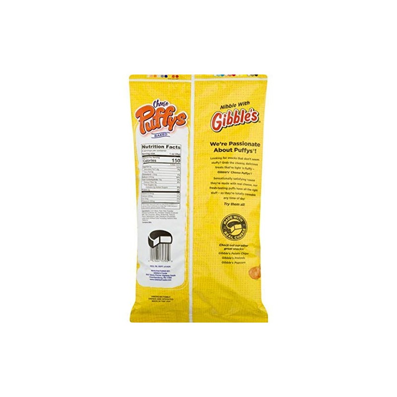 Gibble's Gibbles Cheese Puffs, Baked, Yellow Cheddar, 8 oz Bag
