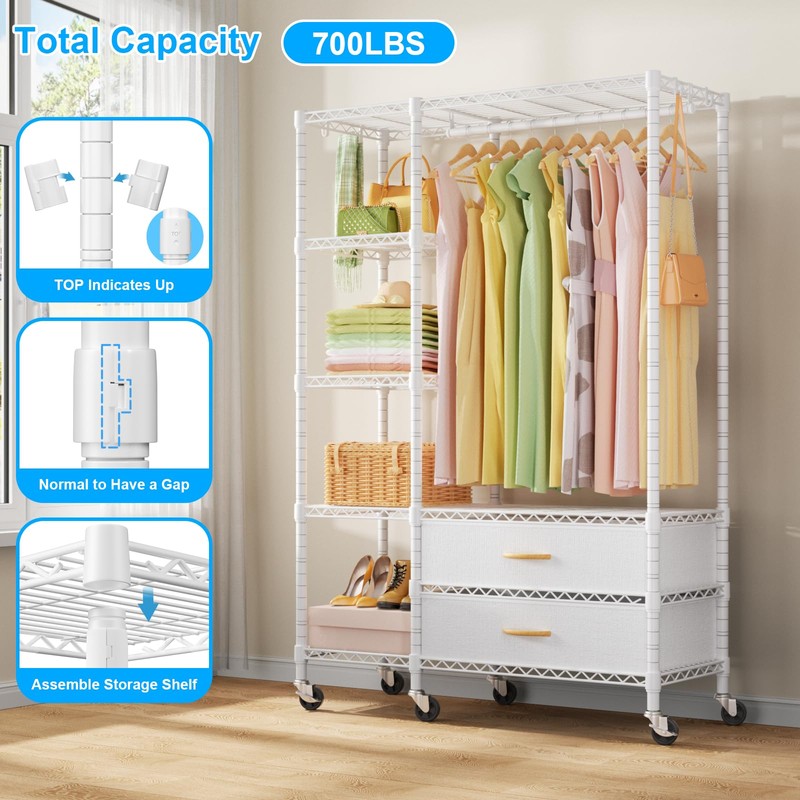 Ulif F3R Heavy Duty Clothes Rack（With Lockable Wheels）Freestanding Clothing Racks
