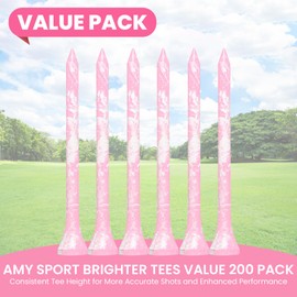 Amy Sport Golf Tees Styllish Bamboo Wooden Coloured Painted Bulk 200 Pack 1 1/2 3 1/4 2 3/4 Inch Tee, Enhanced Visibility Color Purple Pink Green Blue, Practice for Men Women (Pink, 3 1/4 Inch)